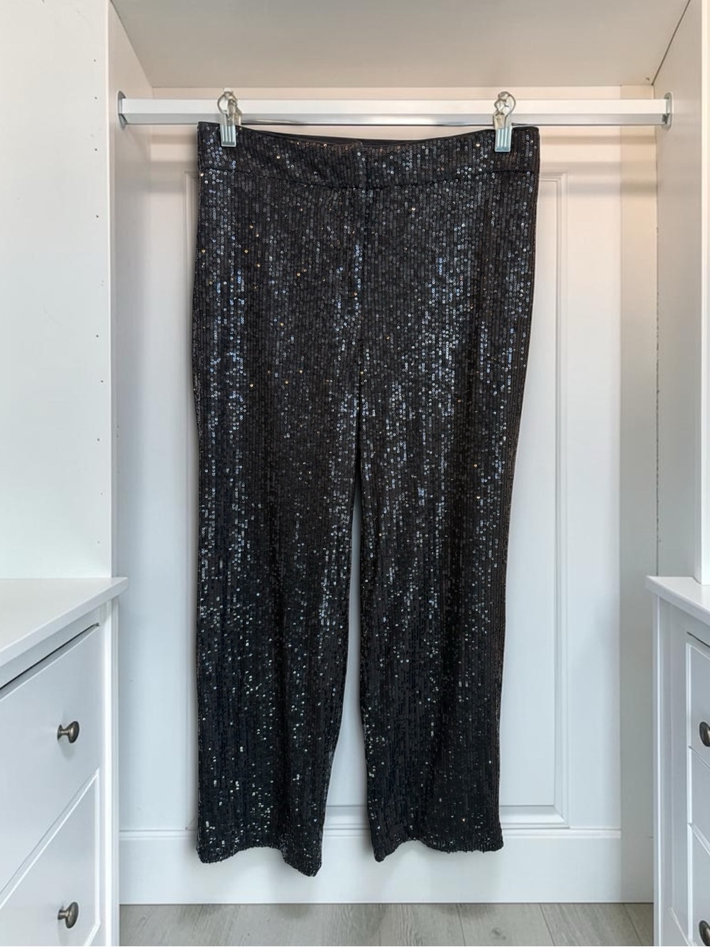 LOFT Black Sequin High Rise Straight Leg Pants 4P Petite NWT